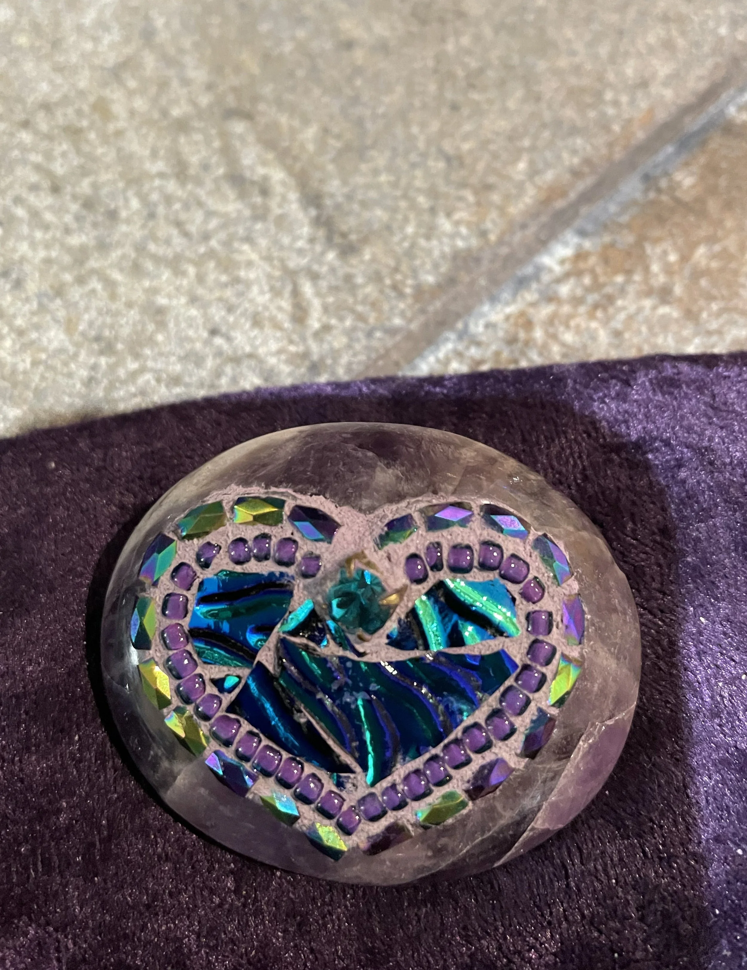 Mosaic Heart on Pink Amethyst druzy — Moon Jewel Mosaics